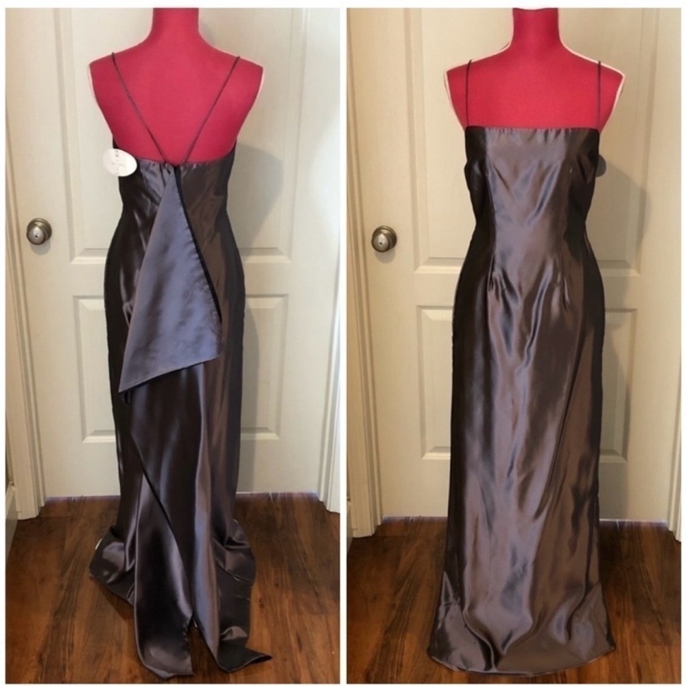 Wtoo Back Pleat Spaghetti Strap Purple Gown Dress